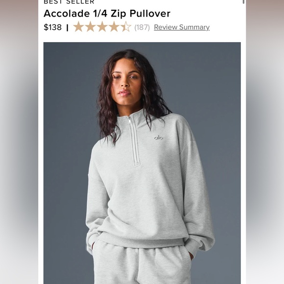 alo yoga Accolade 1/4ジップ プルオーバー XS グレー Alo Accolade 1/4 Zip Pullover - Anthracite - Hoodies - Compare